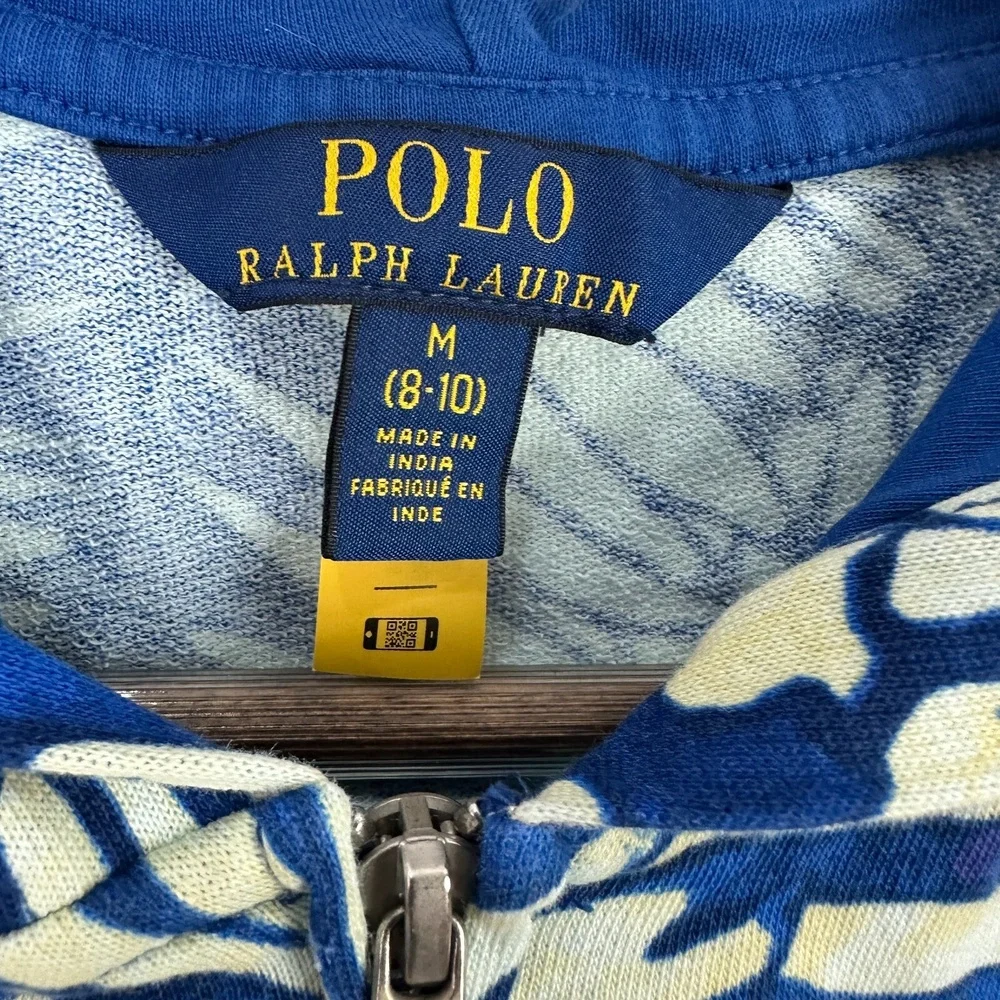 Polo Ralph Lauren Hoodie‎ M Blue Tropical Floral Zip Up Y2K Preppy Surf Resort